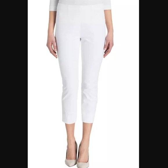 Rafaello Rossi 6/8 Penny Pants Sz 42 / 12 Solid White Cropped Stretch Flat Front - Picture 4 of 9